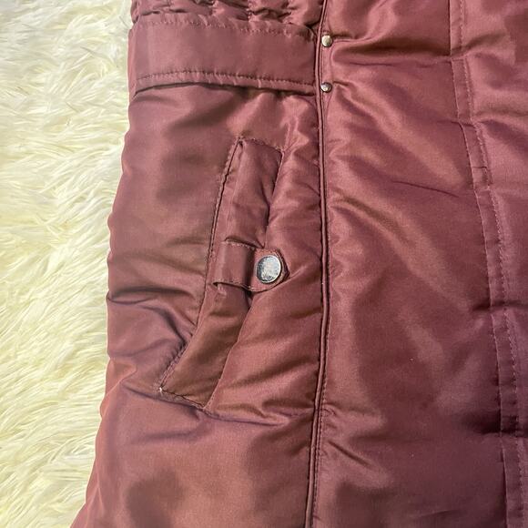 Intl Details Burgundy Puffer Zip Coat Double Layer Faux Fur Hoodie Jacket 3XL - Picture 4 of 5